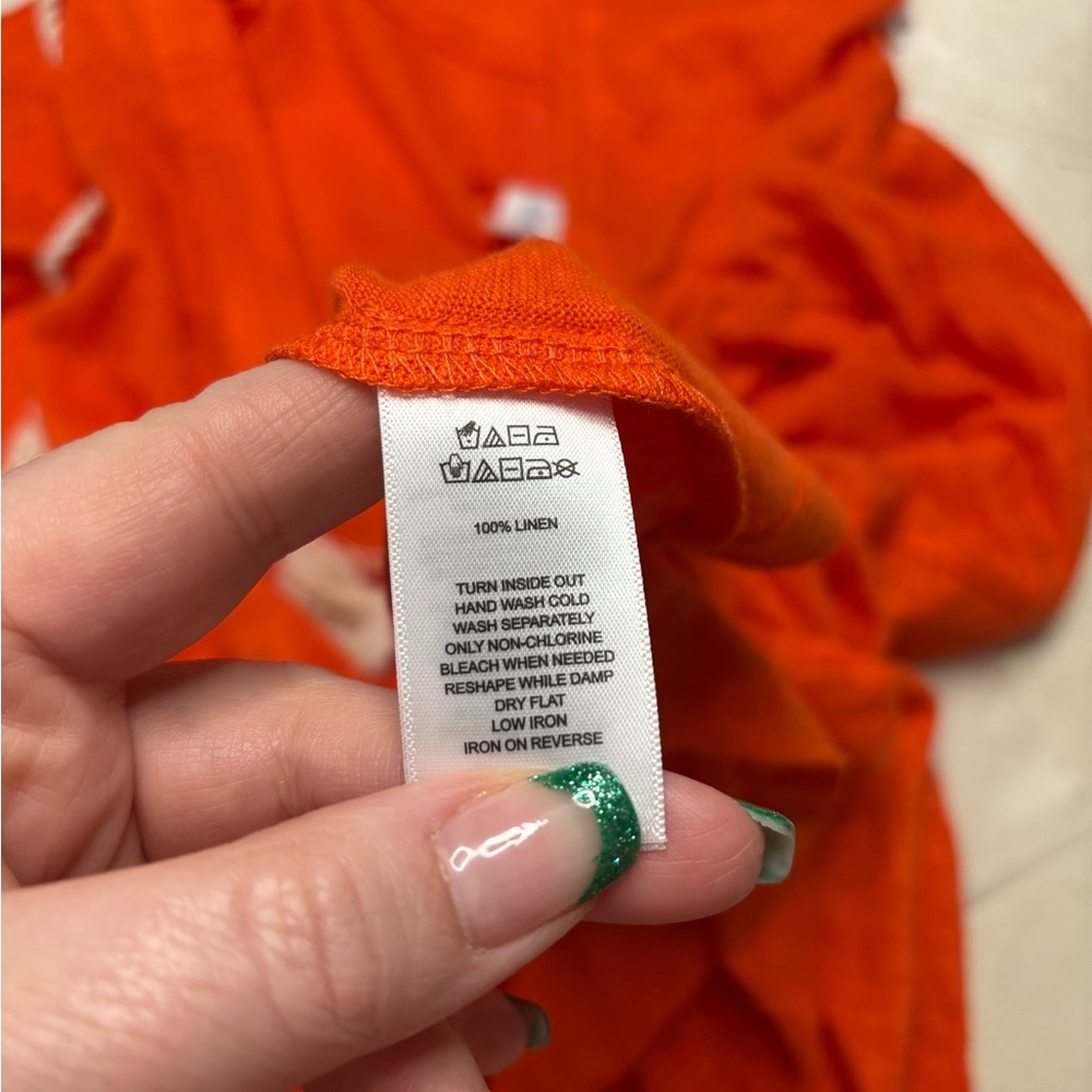 SIGRID OLSEN Orange Slub Knit 100% Linen V-Neck Tassel Tie Hoodie Top Size Large - Picture 6 of 8
